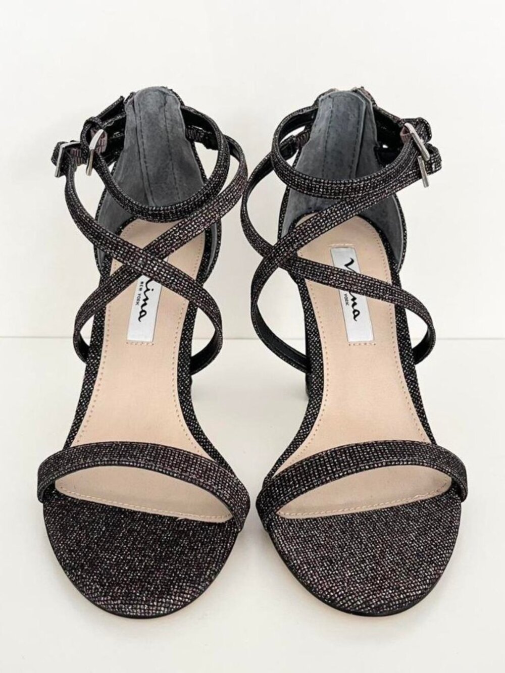NEW Nina Women's Strappy Heels 7.5 Sparkly Chunky Evening Party Wedding Prom